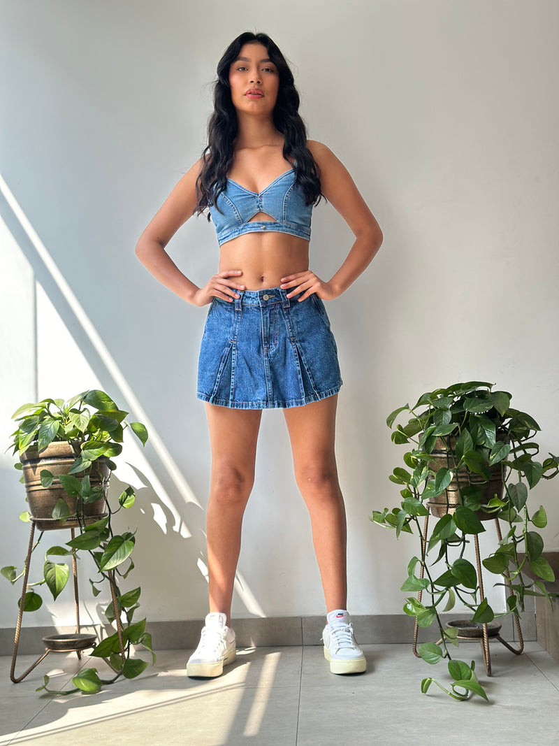 Falda Short Plizada - Azul